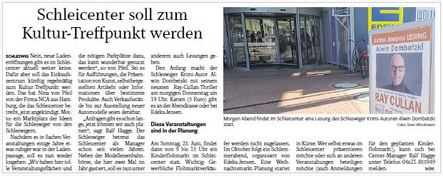 2023_06_07 shz Schlei-Center mit Lesungs-Ankündigung Alwin Dombetzki